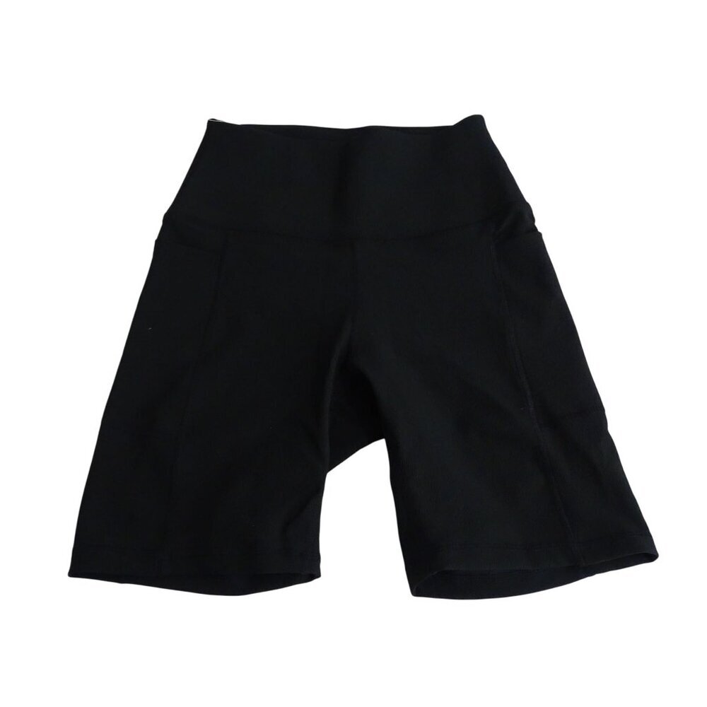 Danskin Black High Waist Ribbed Bike Shorts Women Size S Activewear Pockets NEW